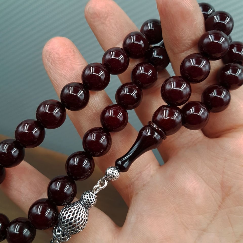 Osmanlı Torunu Gümüş Püskül Bordo Sıkma Kehribar