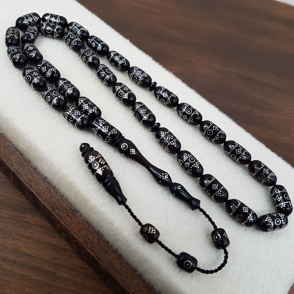 Kapsül Kesim Gümüş İşlemeli Kuka Tesbih