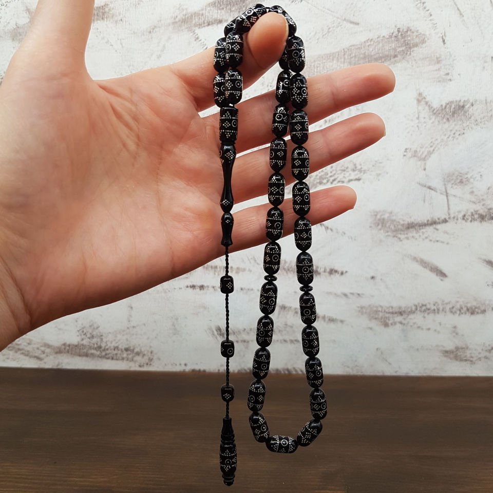 Kapsül Kesim Gümüş İşlemeli Kuka Tesbih