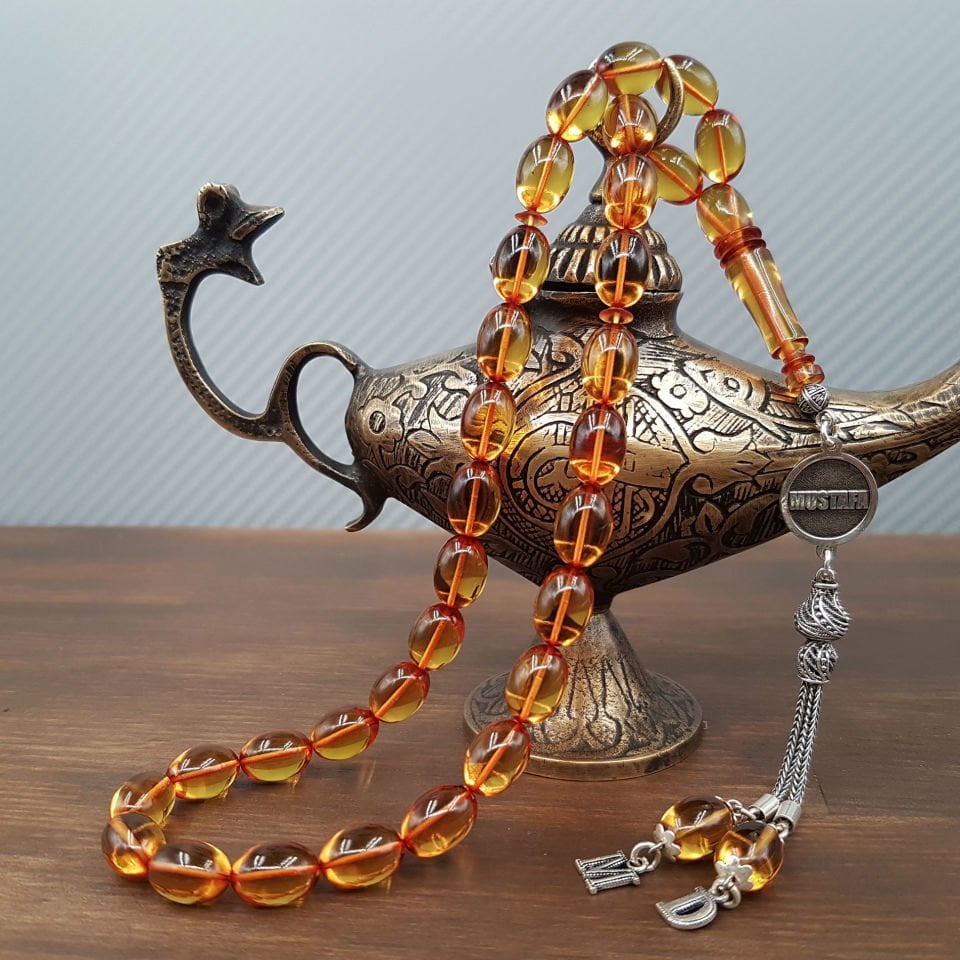 Kişiye Özel Sarı Zar Kehribar Tesbih
