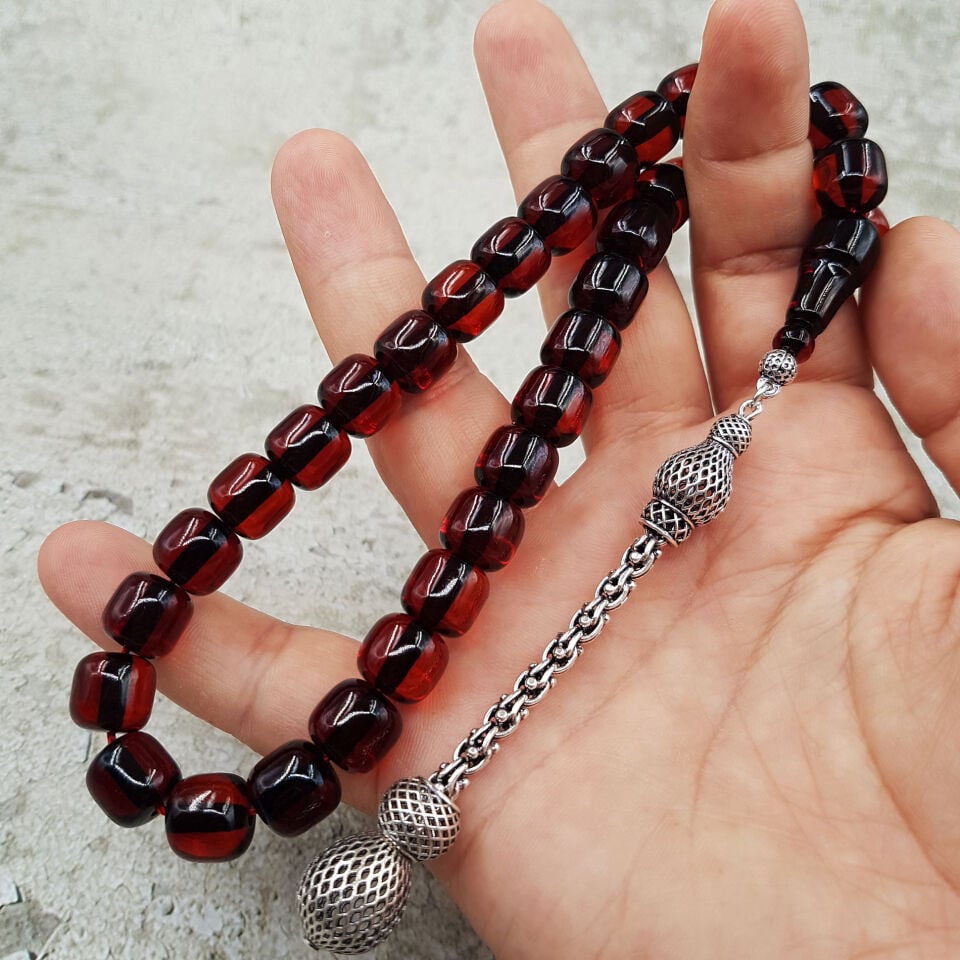 Gümüş Püskül Teker Sıkma Kehribar Tesbih