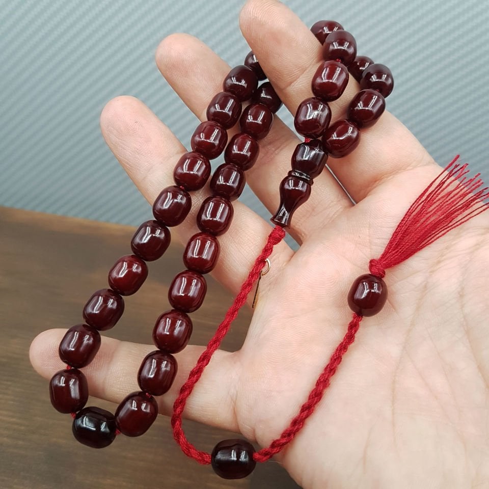İmame Oturtma Bordo Sıkma Kehribar Tesbih