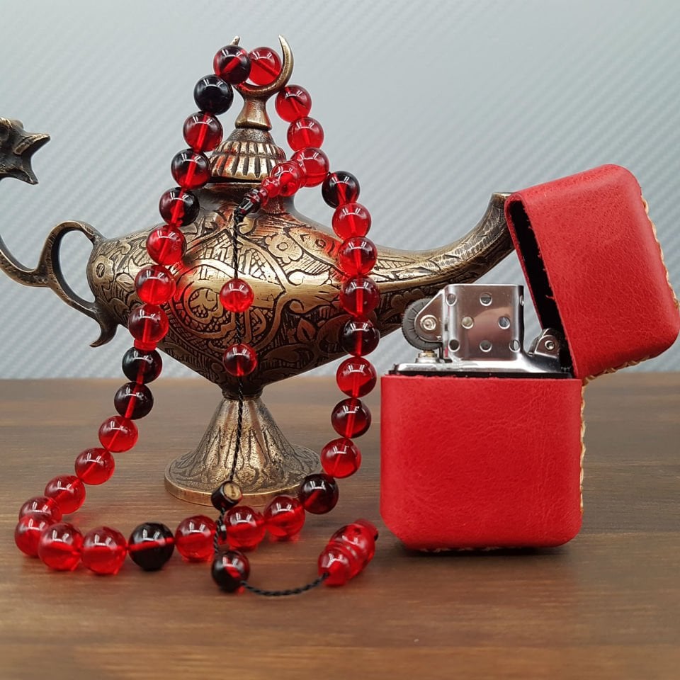 Kırmızı Usta İmzalı Ateş Kehribar Çakmaklı Set