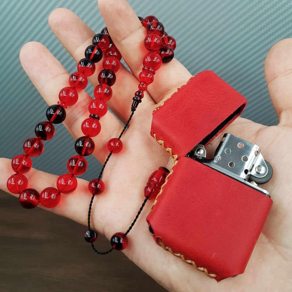 Kırmızı Usta İmzalı Ateş Kehribar Çakmaklı Set