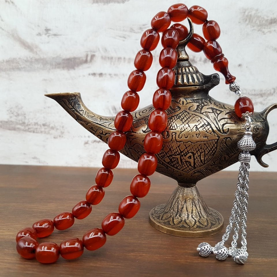 Gümüş Püskül Kahve Faturan Sıkma Kehribar Tesbih