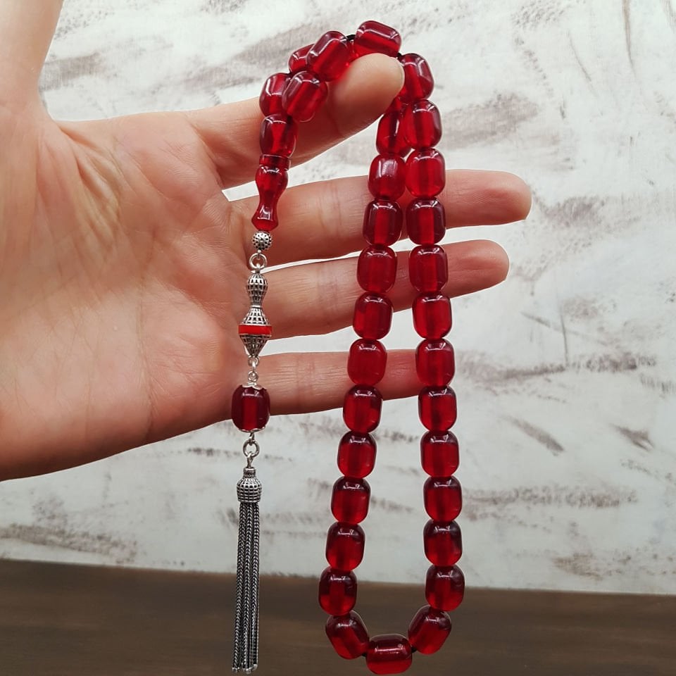 Gümüş Püskül  Faturan Ateş Kehribar Tesbih