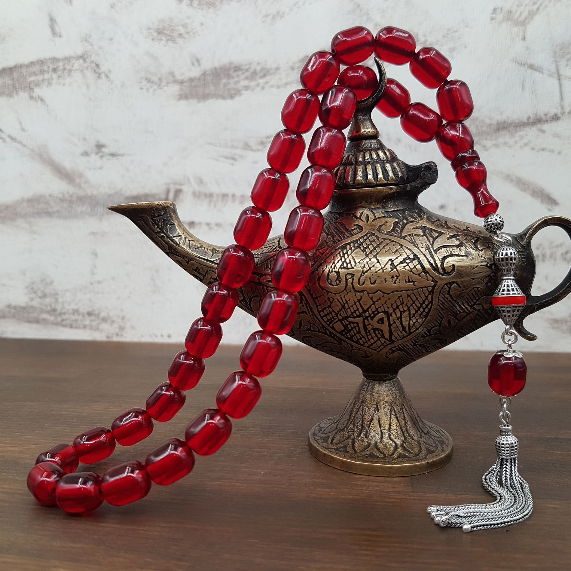 Gümüş Püskül  Faturan Ateş Kehribar Tesbih