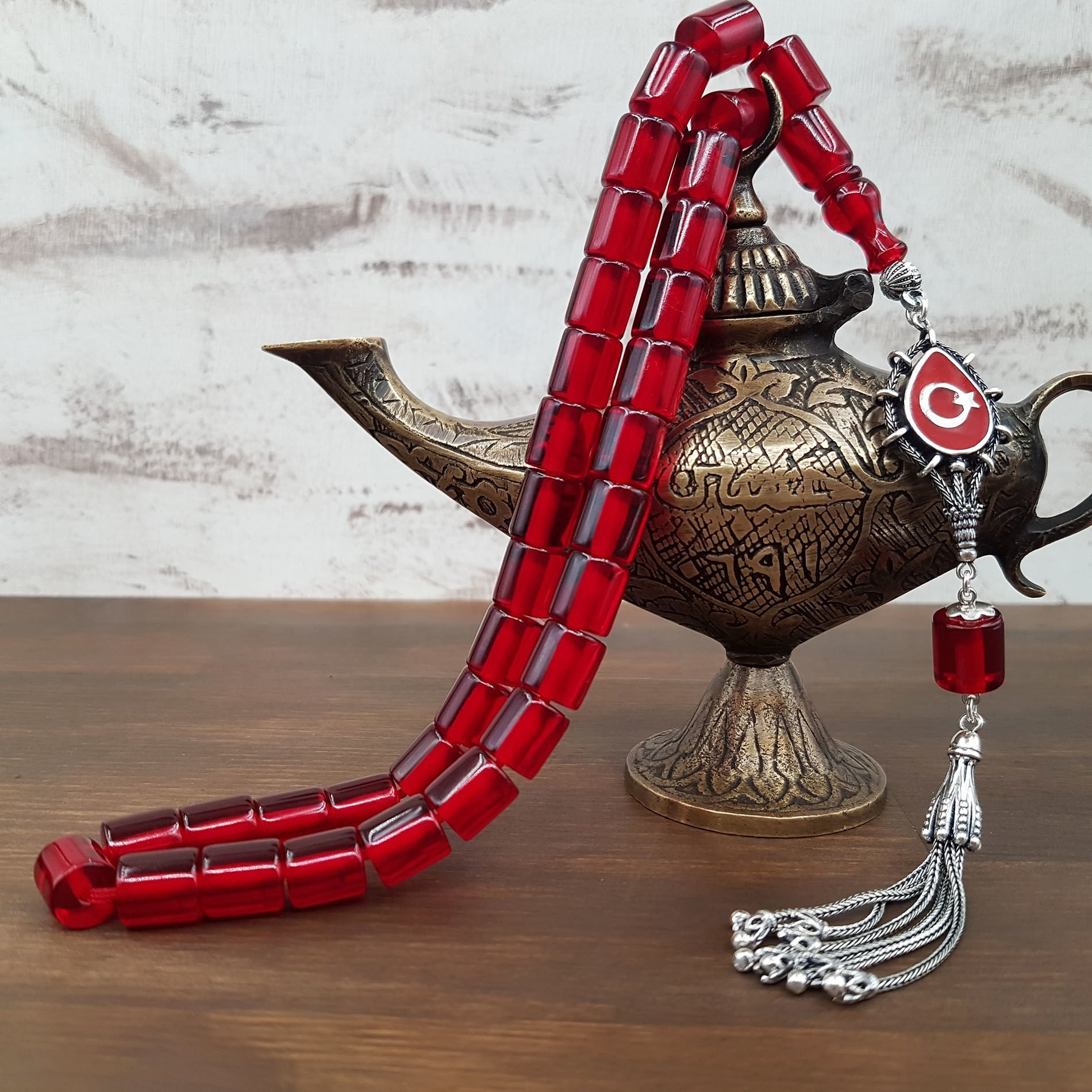 Ayyıldız Gümüş Püskül Oval Kesme Ateş Kehribar