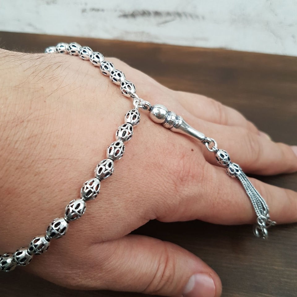 Bilek Boy Telkari Model Gümüş Tesbih