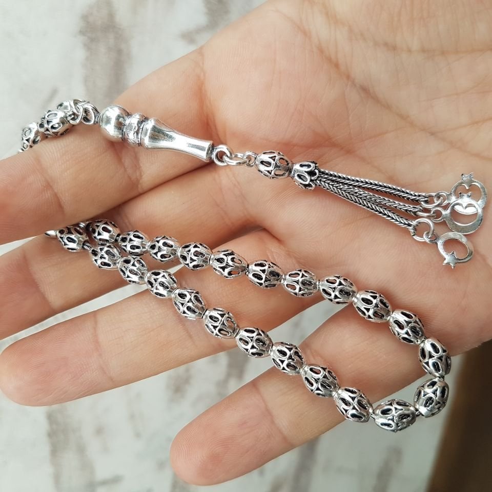Bilek Boy Telkari Model Gümüş Tesbih