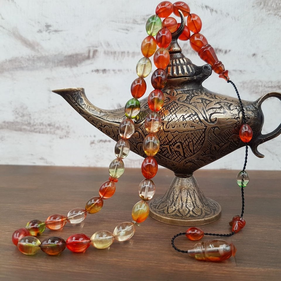 Usta İmzalı Özel Renk Cümbüşü Ateş Kehribar Tesbih