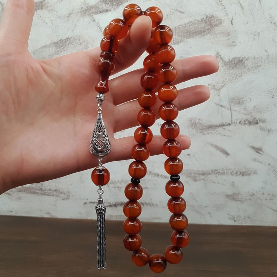 Büyük Boy Dik Damar Sıkma Kehribar Tesbih