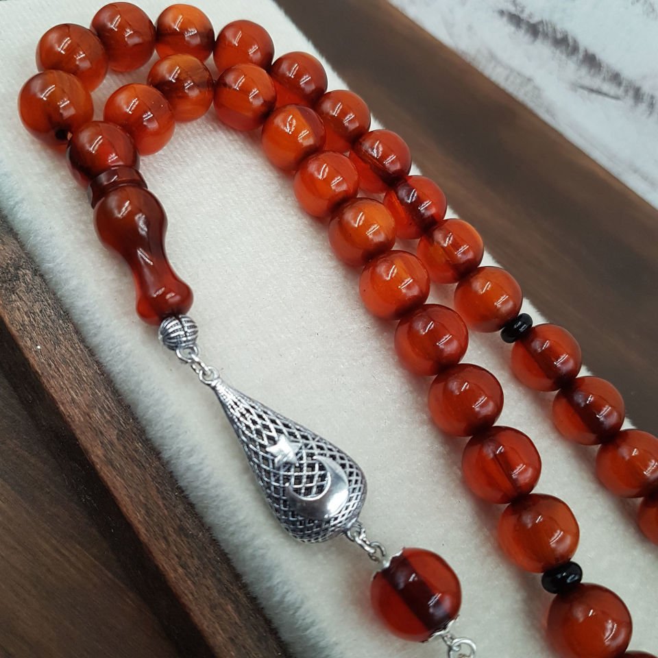 Büyük Boy Dik Damar Sıkma Kehribar Tesbih