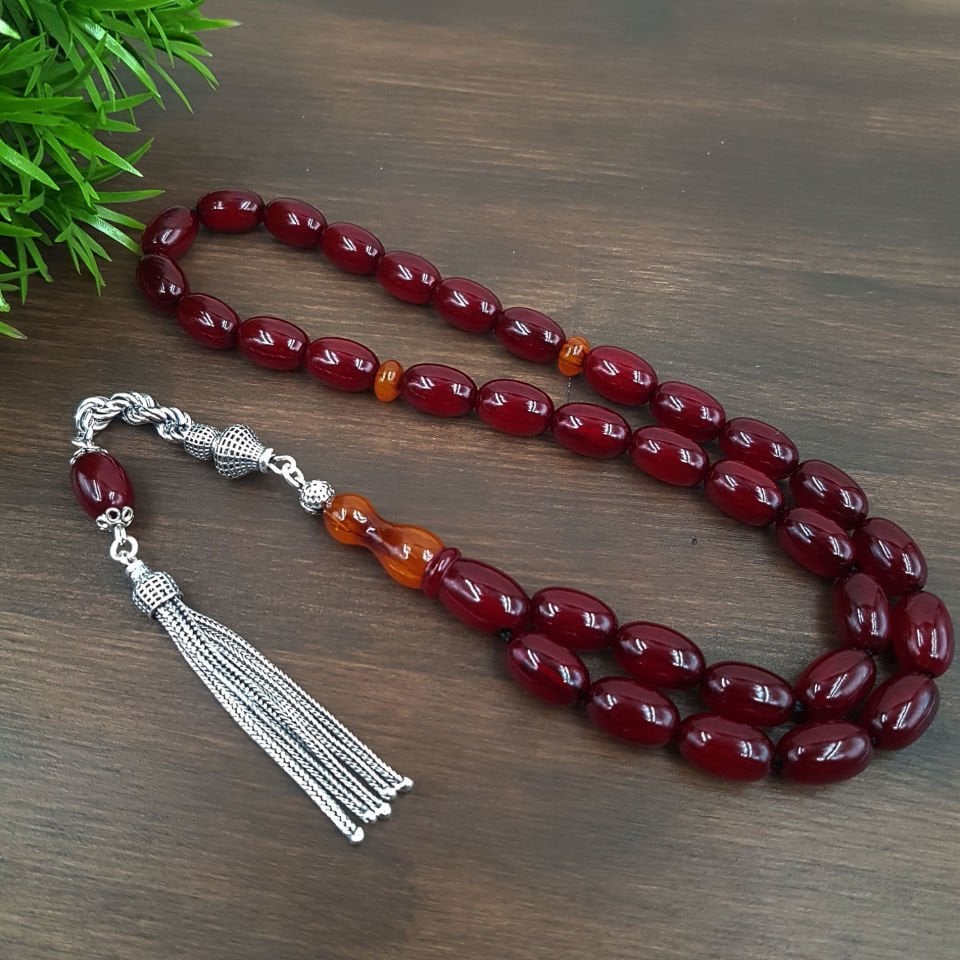 Gümüş Püskül Havşa Delim Bordo Sıkma Kehribar