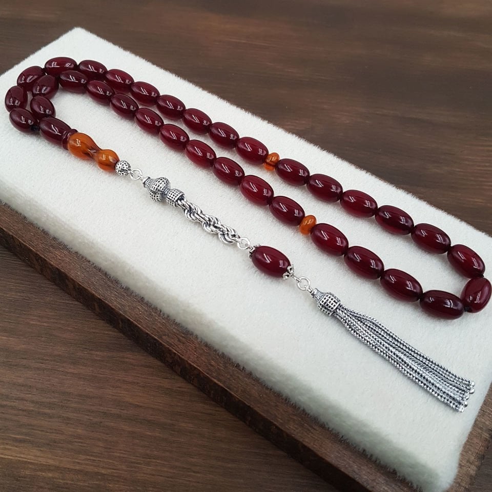 Gümüş Püskül Havşa Delim Bordo Sıkma Kehribar