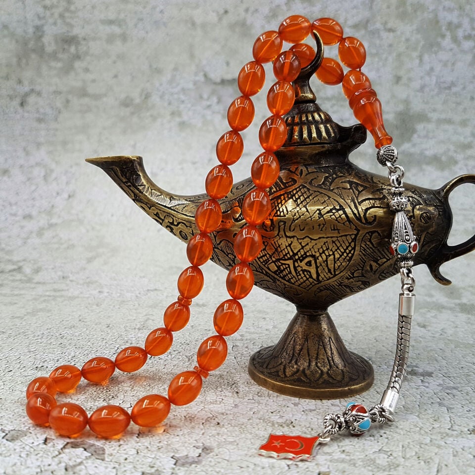 Turuncu Beyzi Ateş Kehribar Tesbih