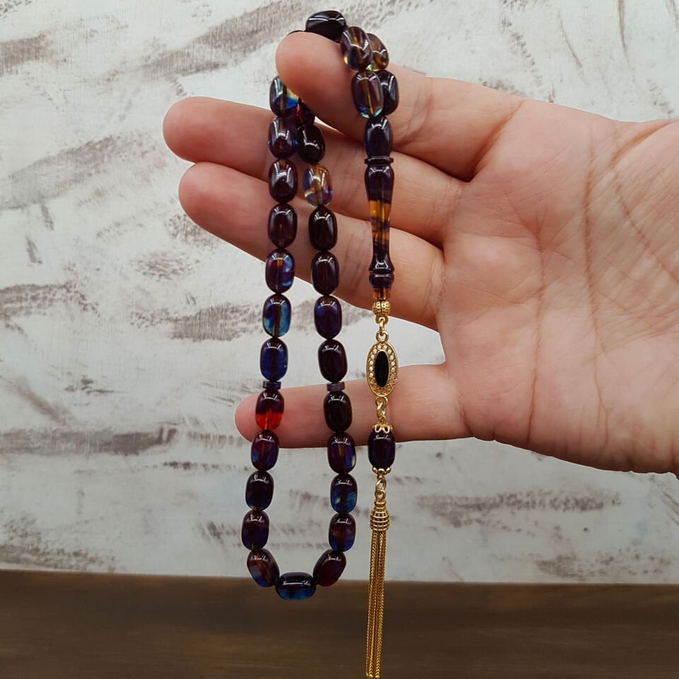 Gümüş Püskül Renkli Kapsül Ateş Kehribar Tesbih