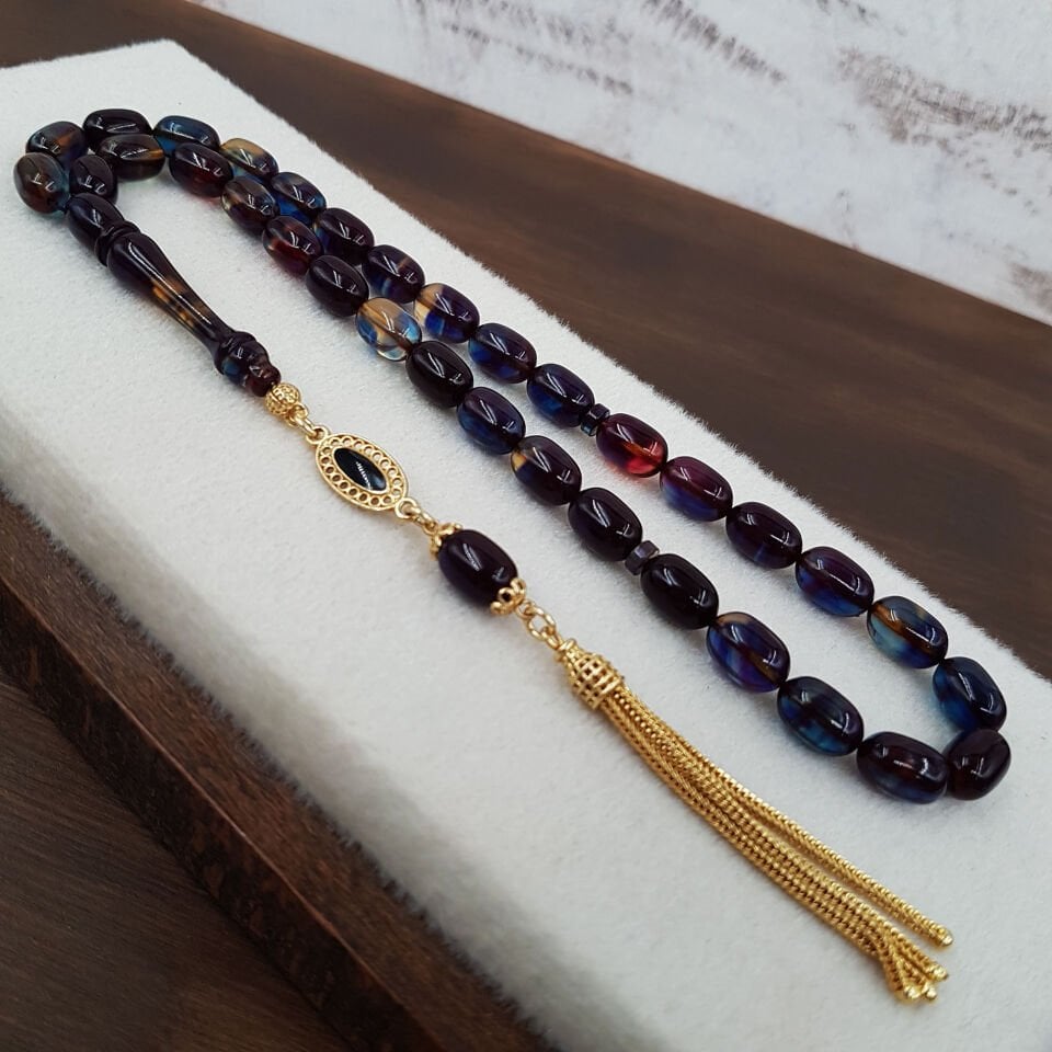 Gümüş Püskül Renkli Kapsül Ateş Kehribar Tesbih