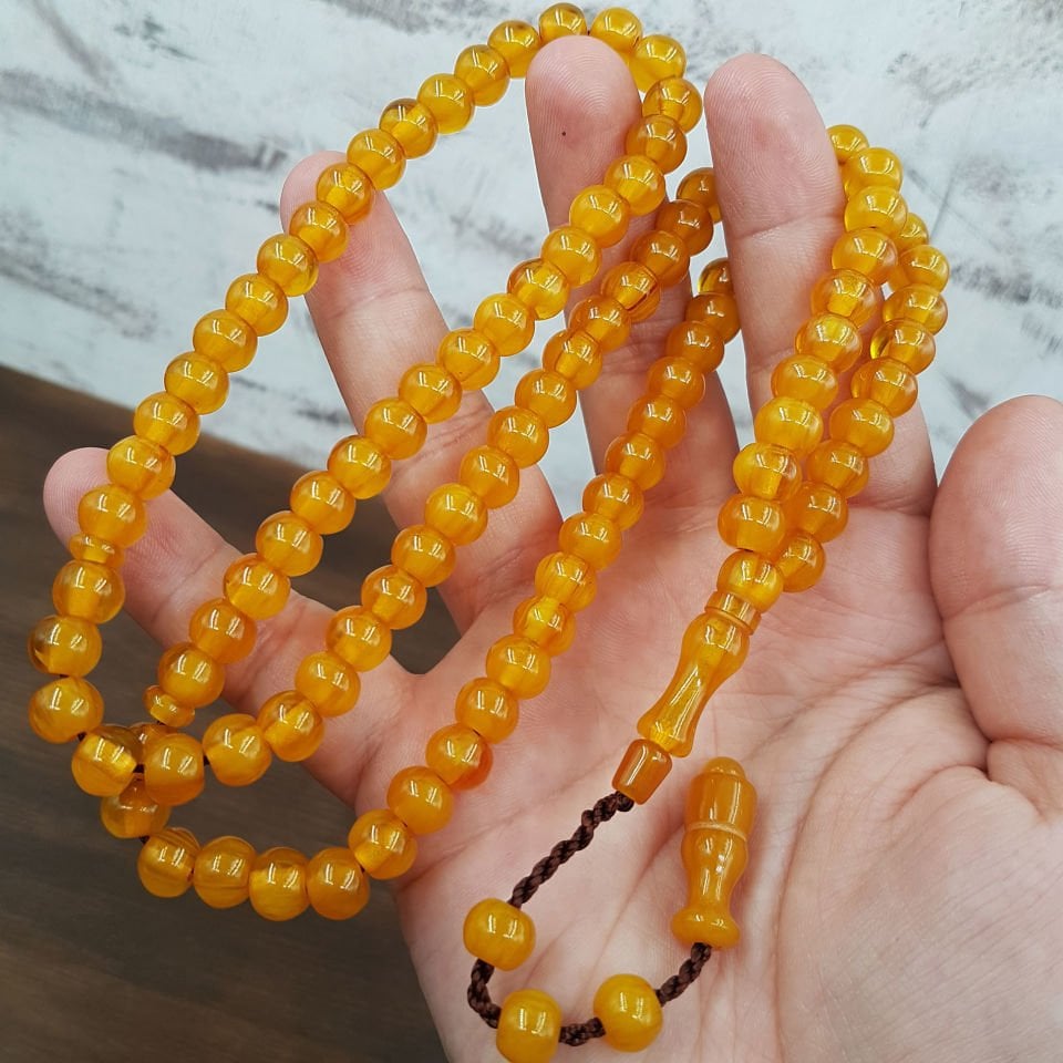 99 Habbe Sarı Sıkma Kehribar Namaz Tesbih