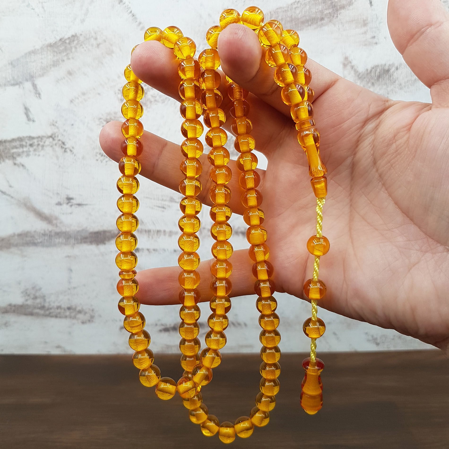 99 Habbe Sarı Ateş Kehribar Namaz Tesbihi