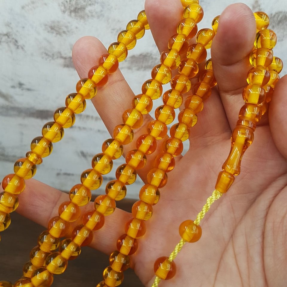 99 Habbe Sarı Ateş Kehribar Namaz Tesbihi