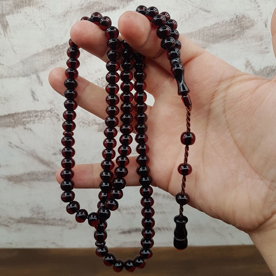 99 Habbe Bordo Ateş Kehribar Namaz Tesbihi