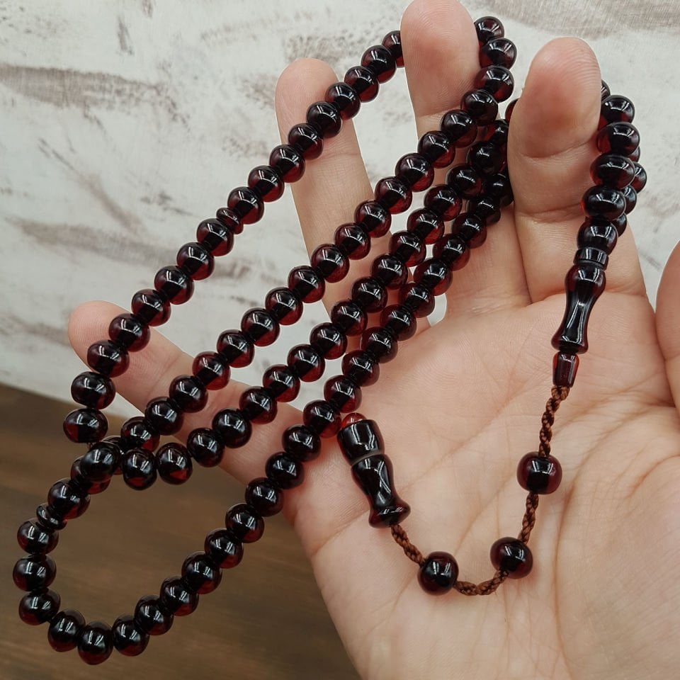 99 Habbe Bordo Ateş Kehribar Namaz Tesbihi