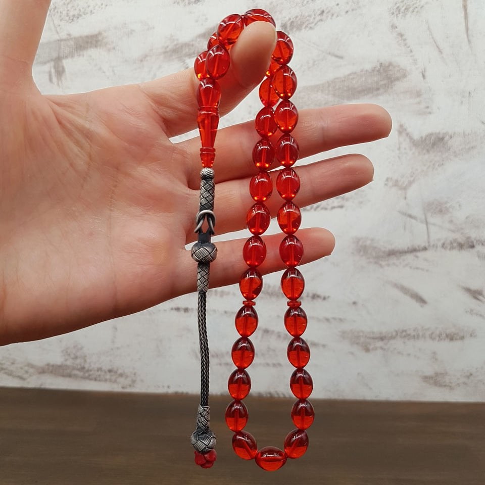 Gümüş Kazaz Turuncu Ateş Kehribar Tesbih