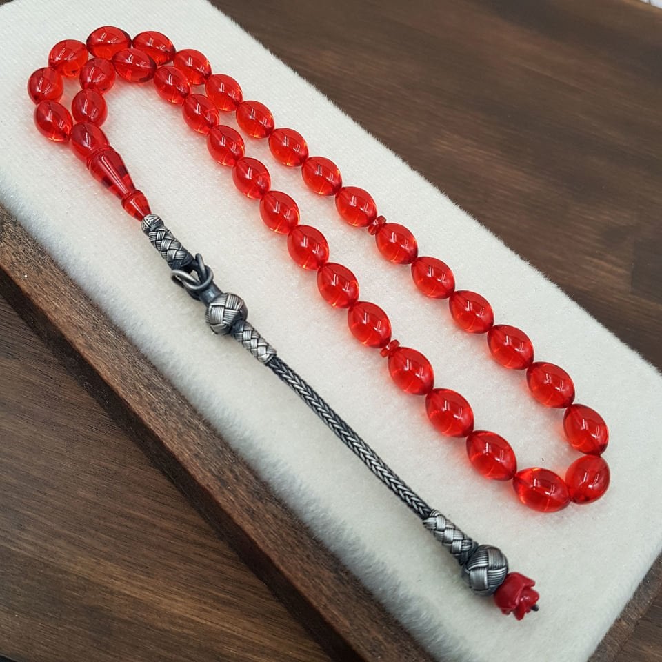 Gümüş Kazaz Turuncu Ateş Kehribar Tesbih