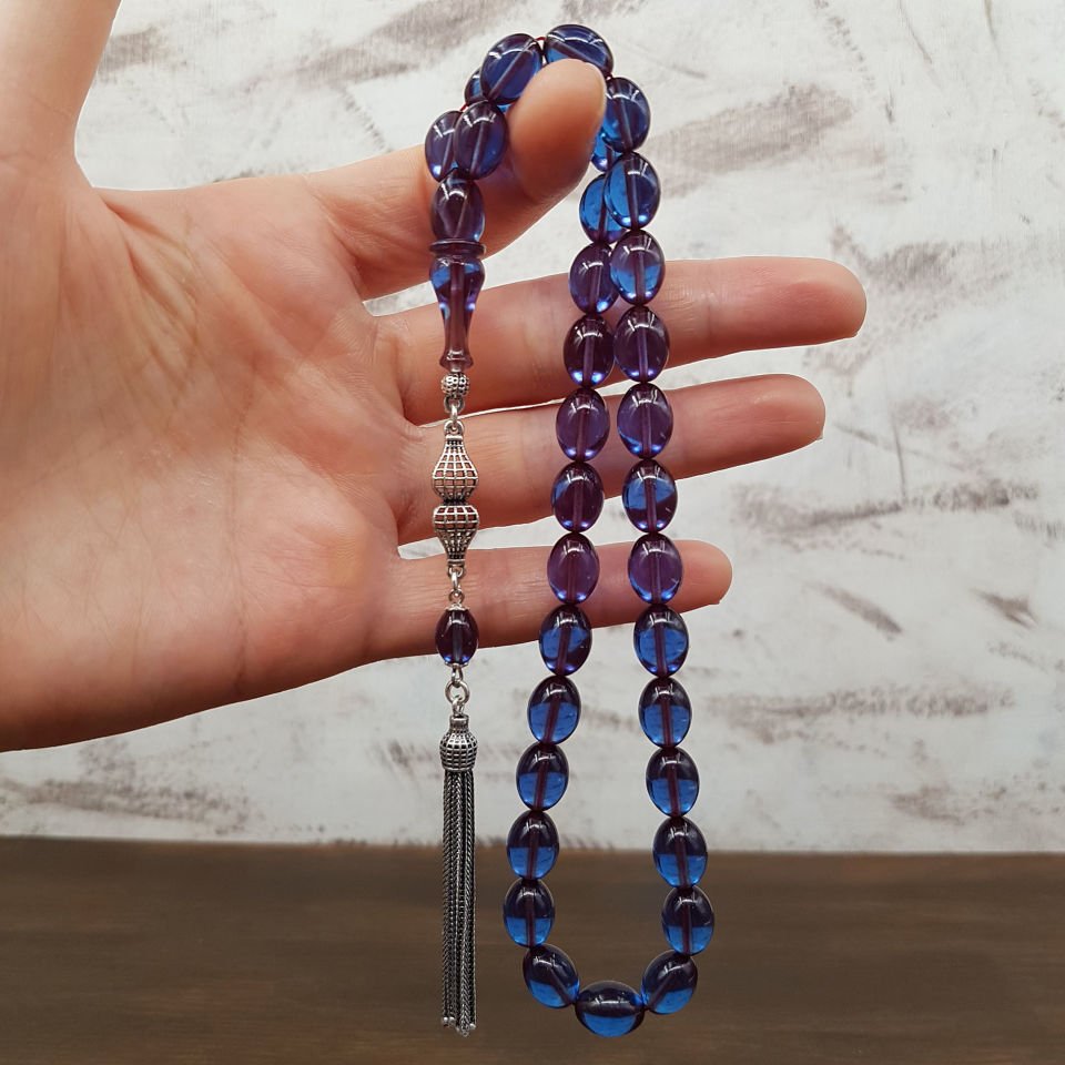 Gümüş Püskül İspirto Rengi Ateş Kehribar Tesbih