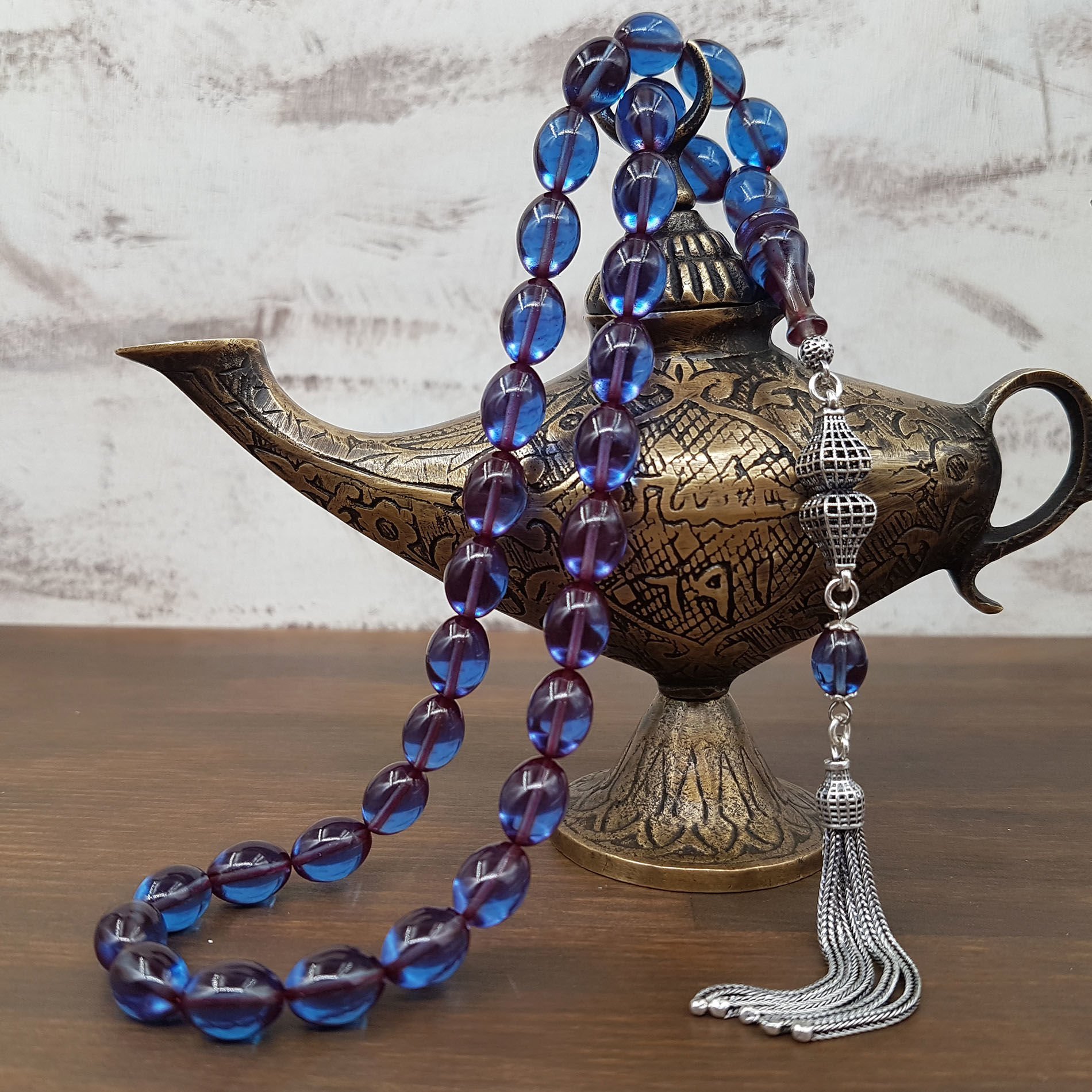 Gümüş Püskül İspirto Rengi Ateş Kehribar Tesbih