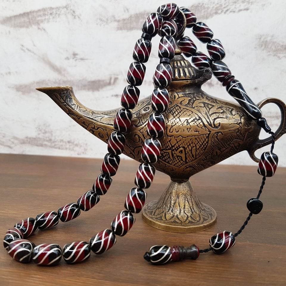 Bordo Gümüş İşlemeli Kapsül Erzurum Oltu Tesbih