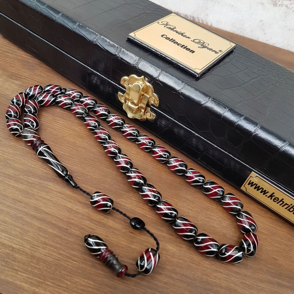 Bordo Gümüş İşlemeli Kapsül Erzurum Oltu Tesbih