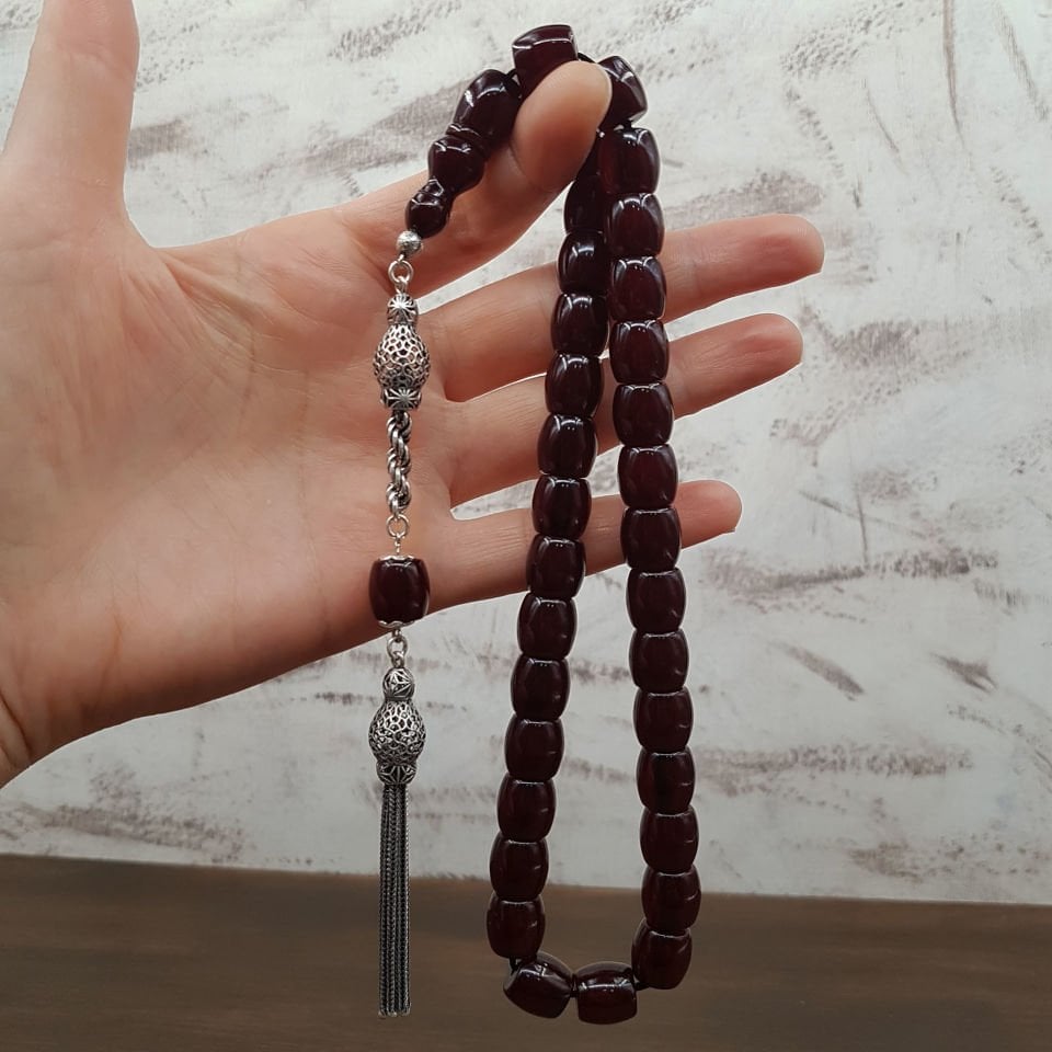 Gümüş Püskül Kahve Fıçı Kesim Sıkma Kehribar