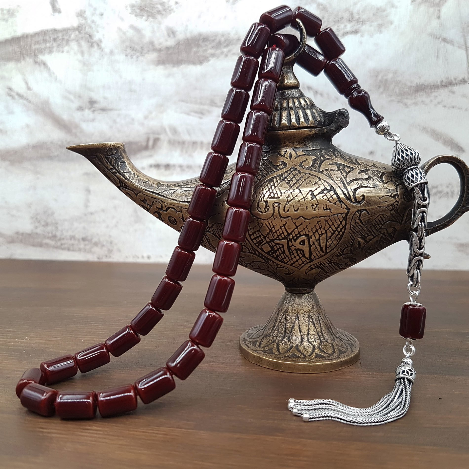 Gümüş Püskül Eskitme Oval Kesme Sıkma Kehribar