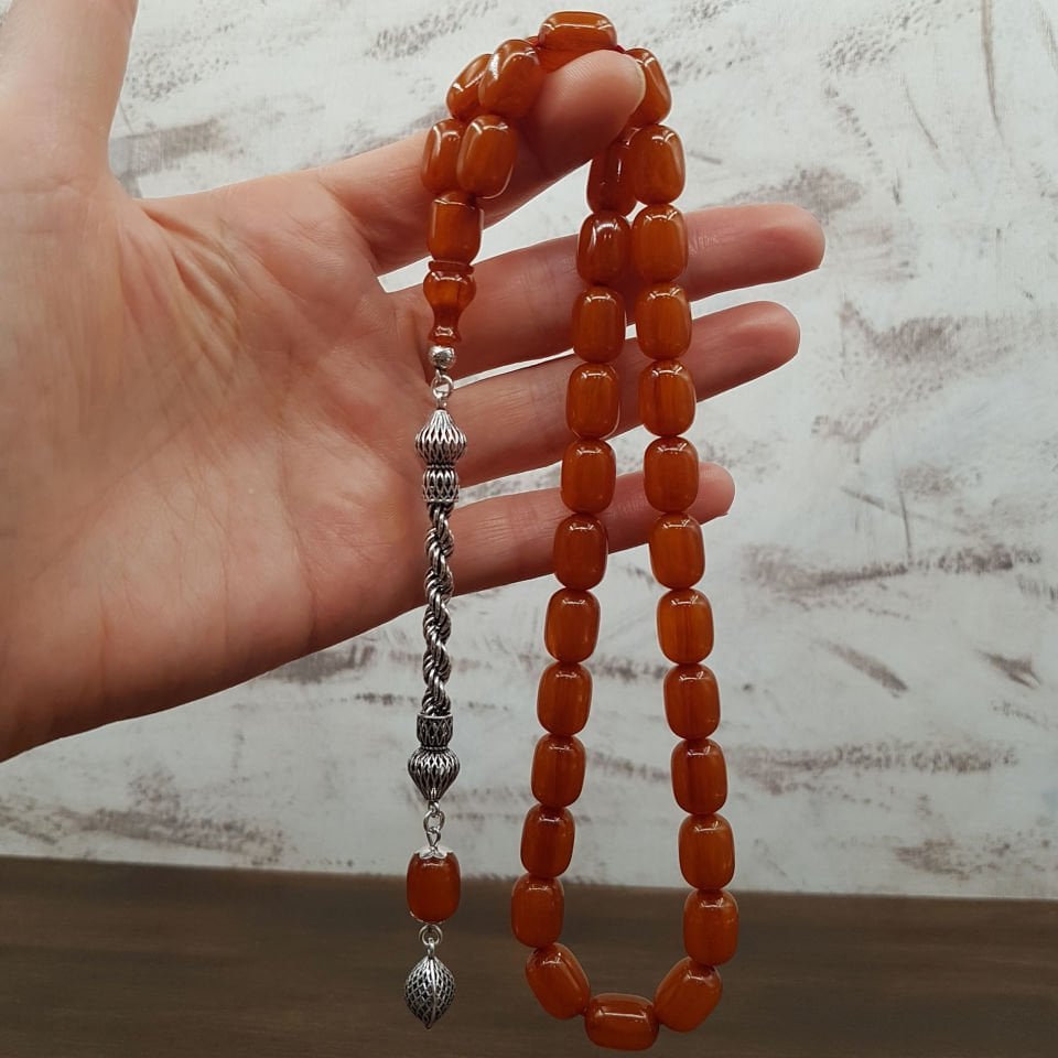 Gümüş Püskül Kayısı Renk Uzun Kapsül Sıkma Kehribar