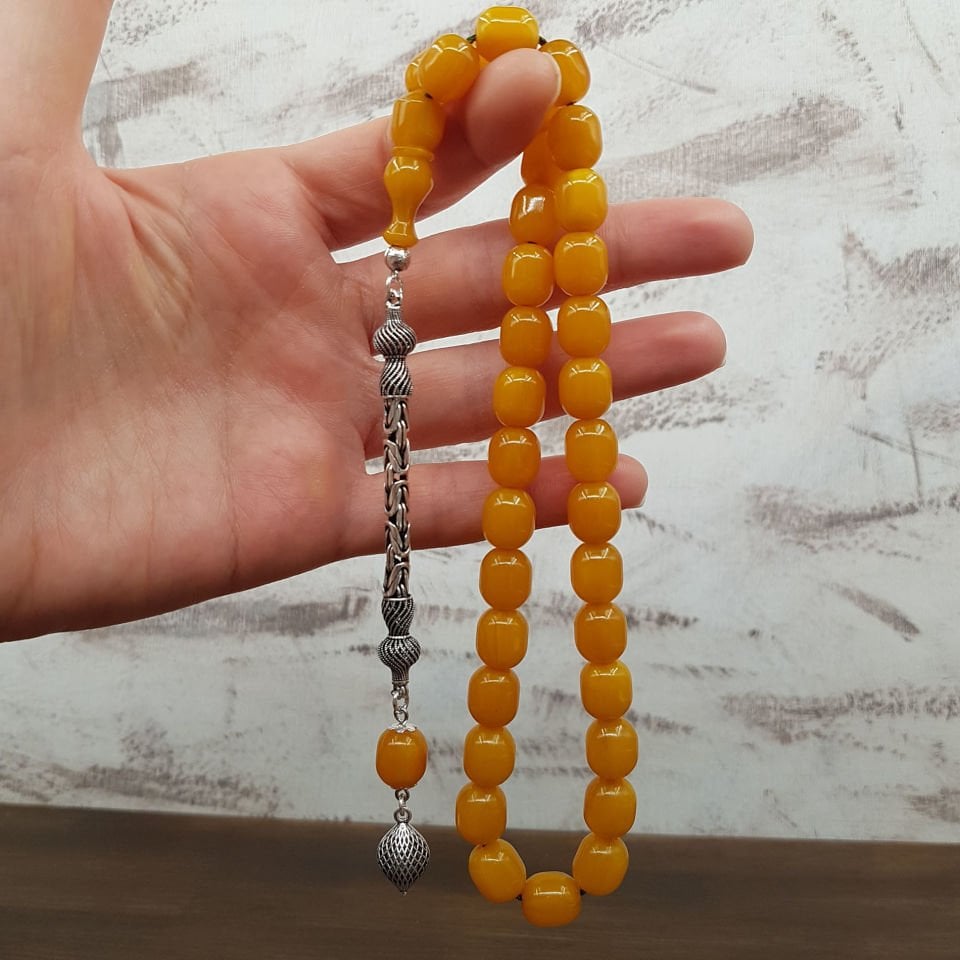 Gümüş Püskül Sarı Kapsül Kesim Sıkma Kehribar