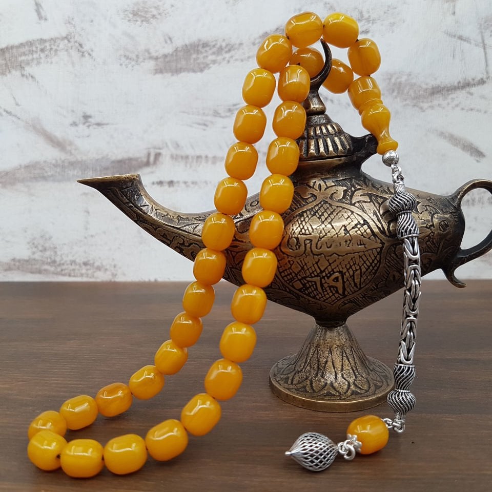 Gümüş Püskül Sarı Kapsül Kesim Sıkma Kehribar