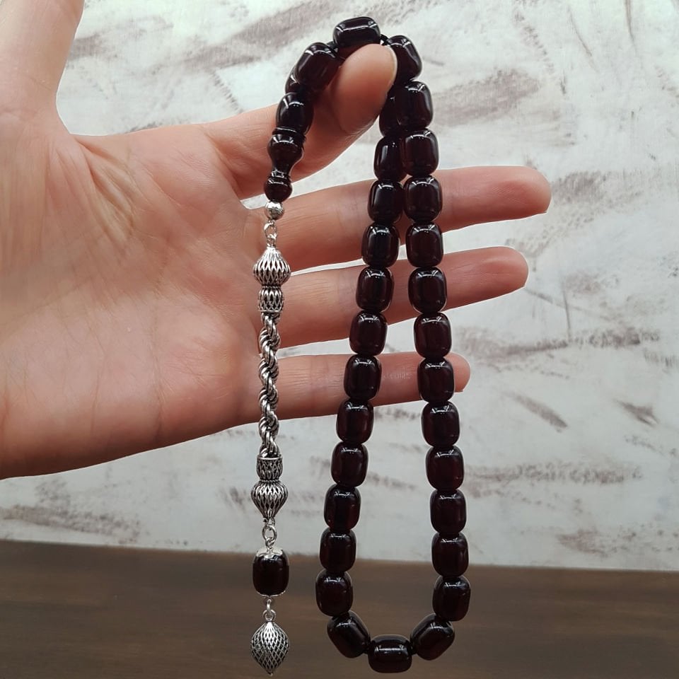 Gümüş Püskül Koyu Kahve Kapsül Kesim Sıkma Kehribar