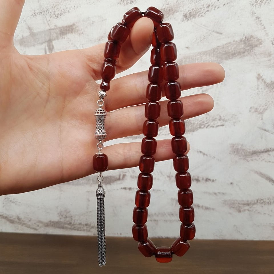 İmame Oturtma Koyu Kahve Sıkma Kehribar Tesbih