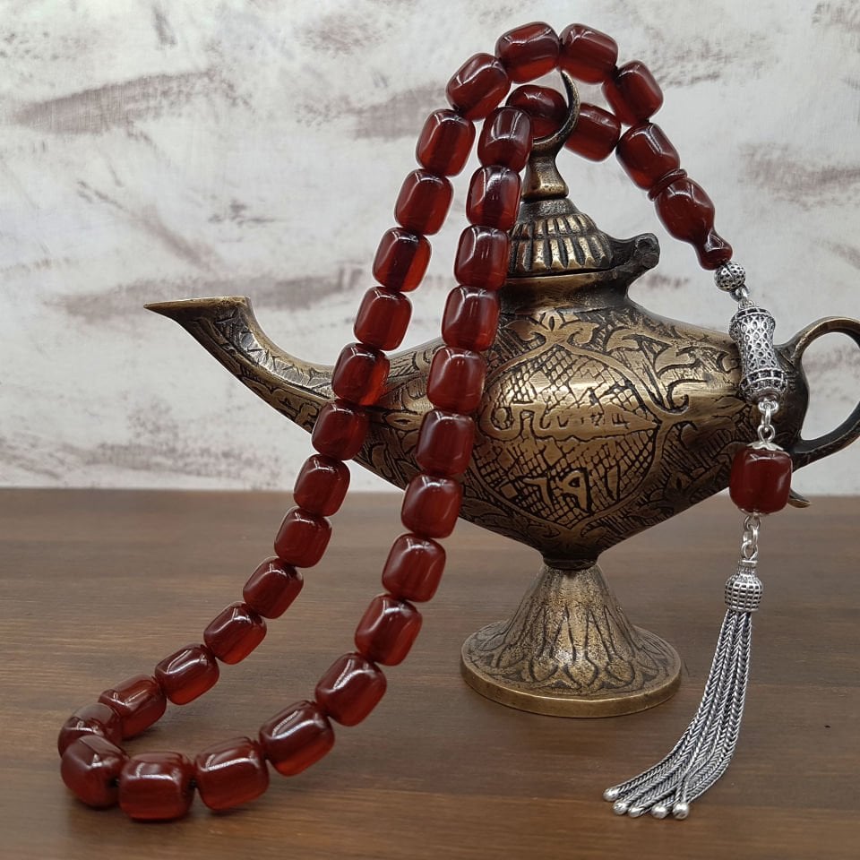 İmame Oturtma Koyu Kahve Sıkma Kehribar Tesbih