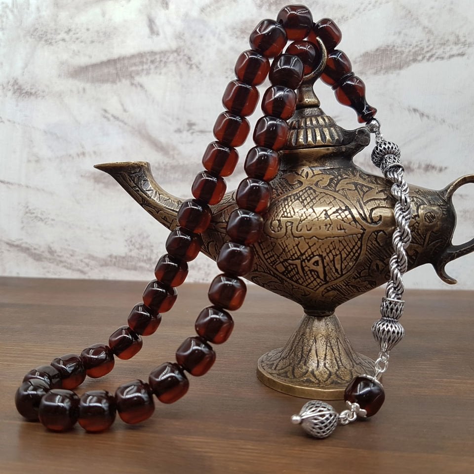 Gümüş Halat Tasarım Teker Sıkma Kehribar Tesbih
