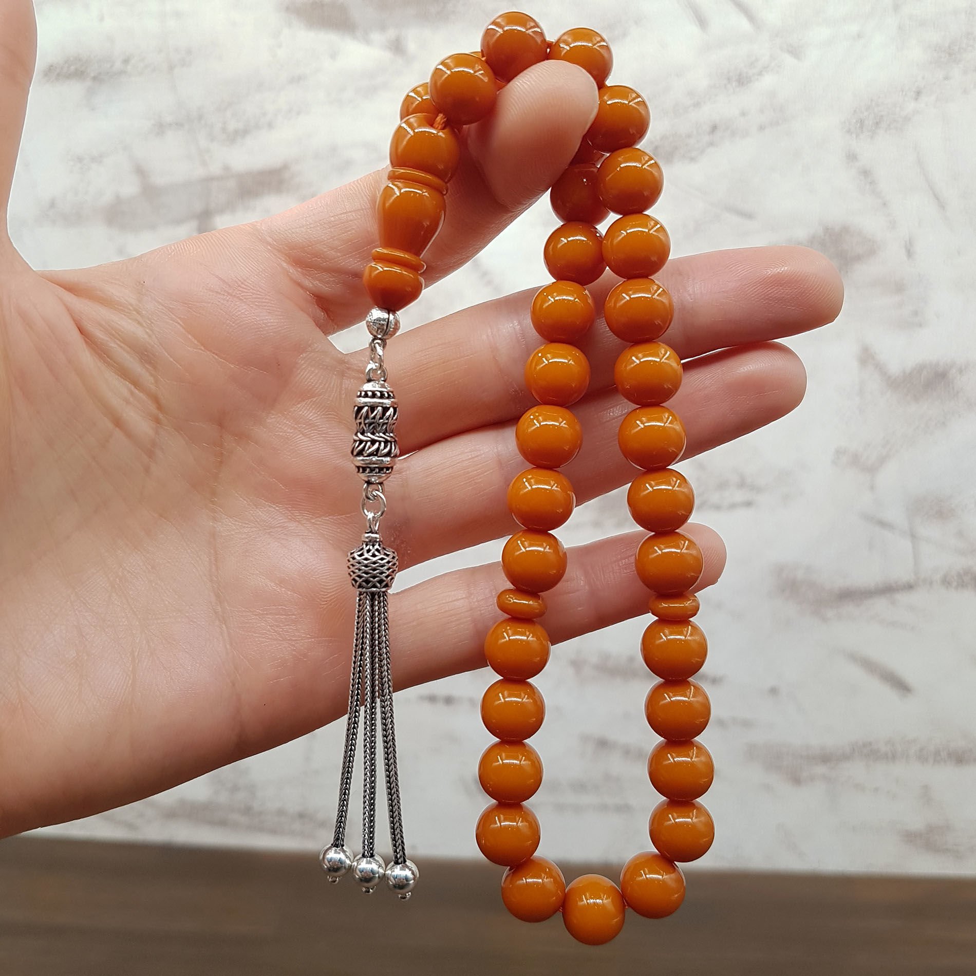 Gümüş Püskül Turuncu Küre Katalin Tesbih