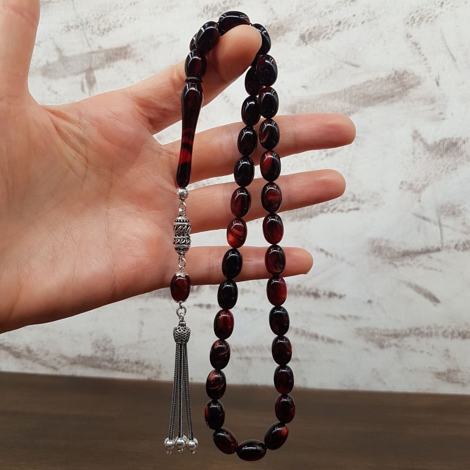 Gümüş Püskül Özel Renk Sıkma Kehribar Tesbih