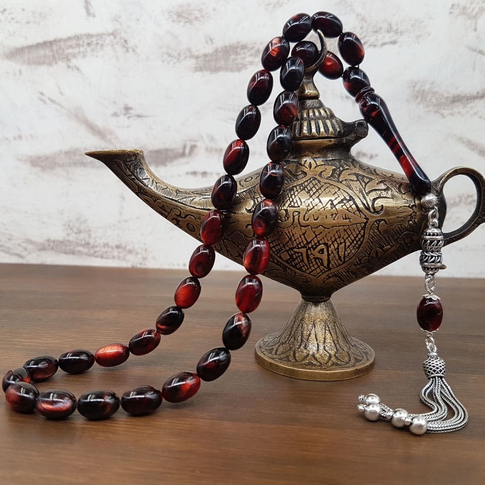 Gümüş Püskül Özel Renk Sıkma Kehribar Tesbih