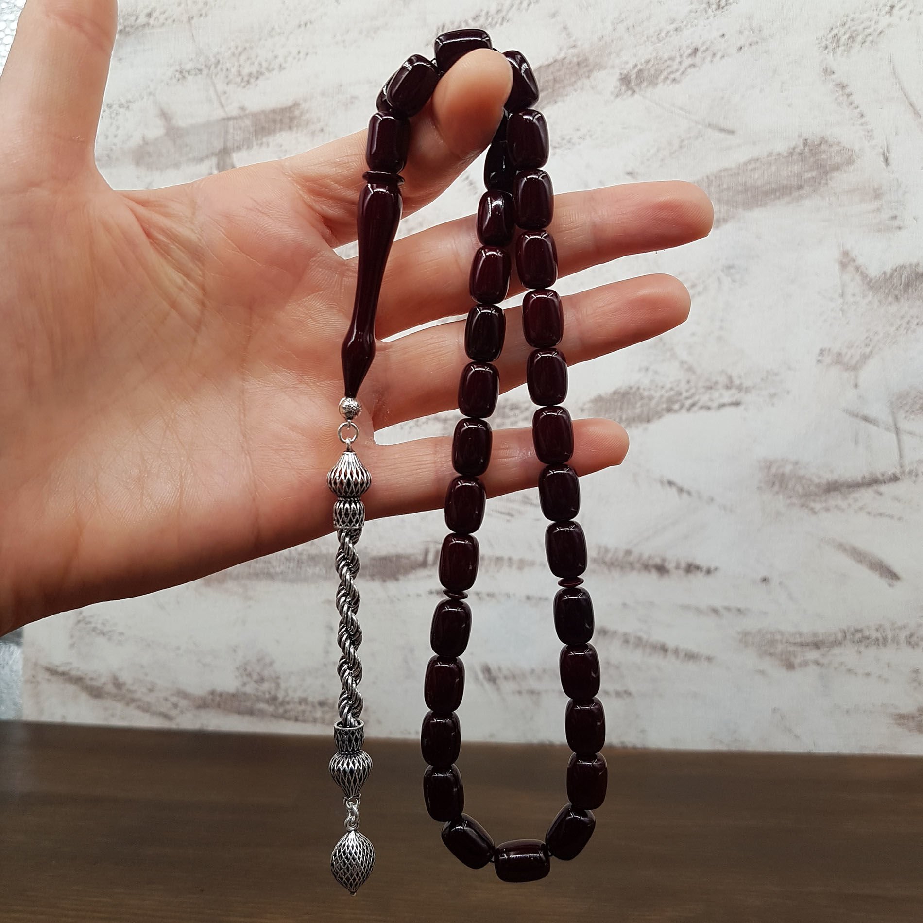 Gümüş Püskül Kapsül Çubuk Sıkma Kehribar Tesbih