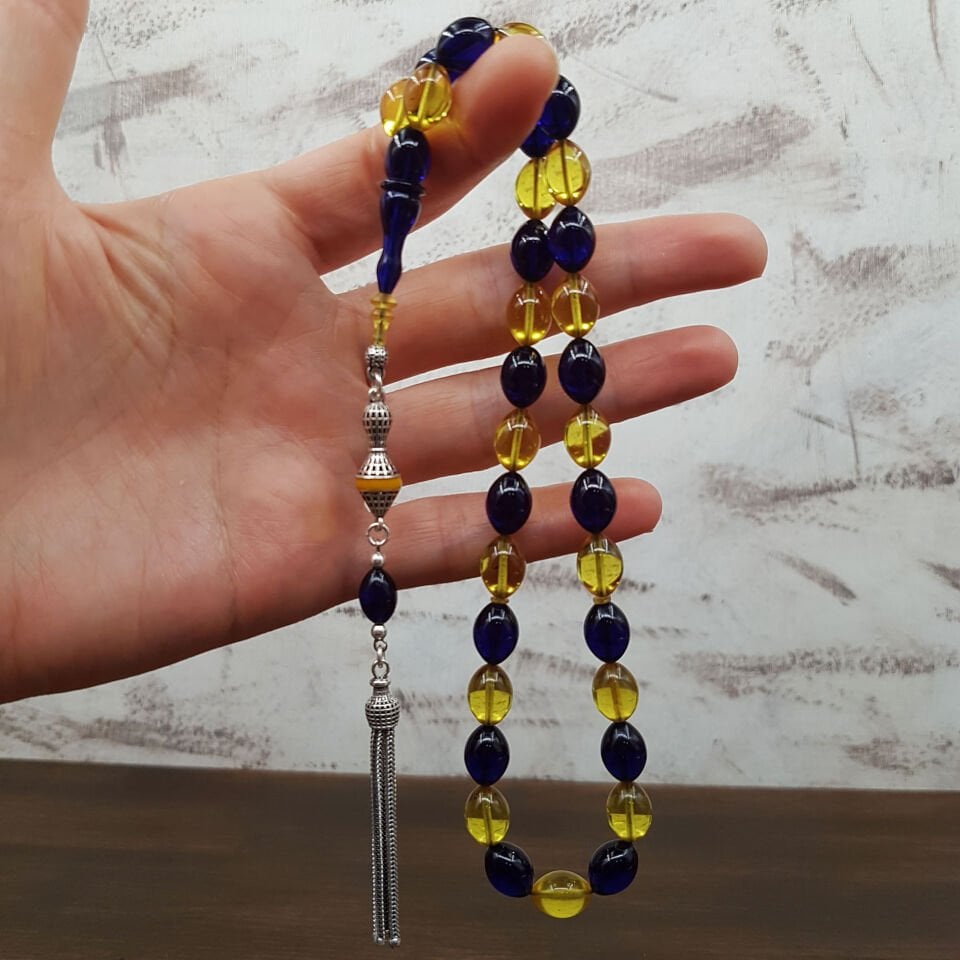 Gümüş Püskül Sarı Lacivert Ateş Kehribar Tesbih