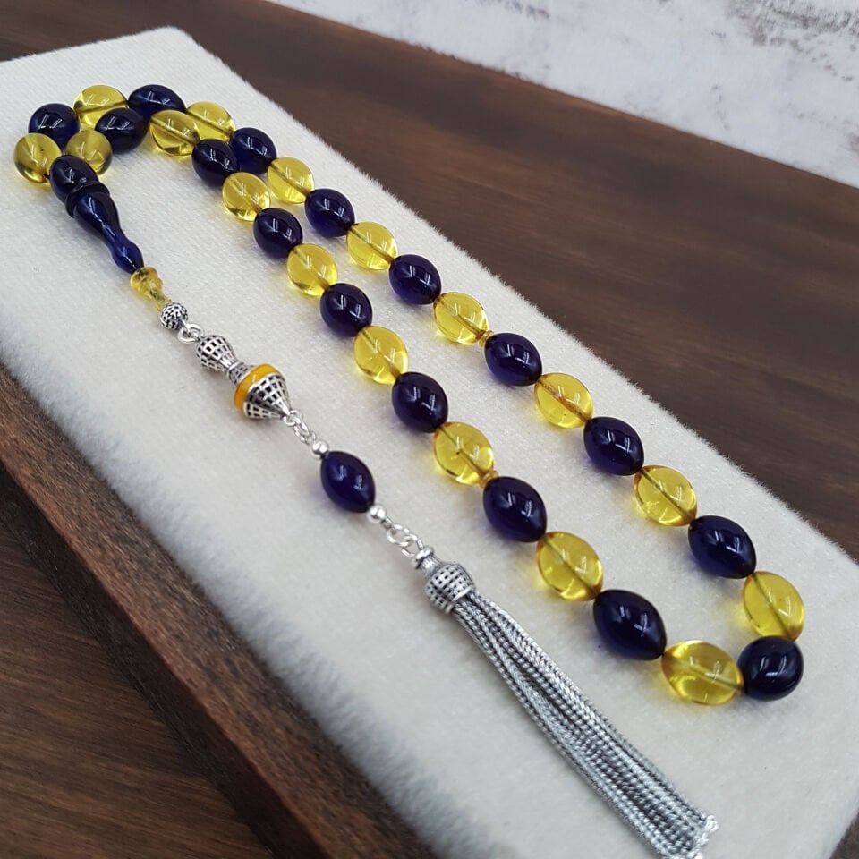 Gümüş Püskül Sarı Lacivert Ateş Kehribar Tesbih