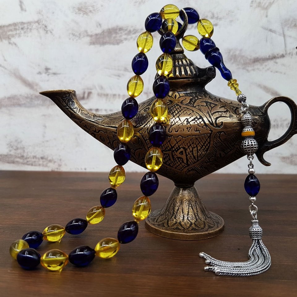 Gümüş Püskül Sarı Lacivert Ateş Kehribar Tesbih