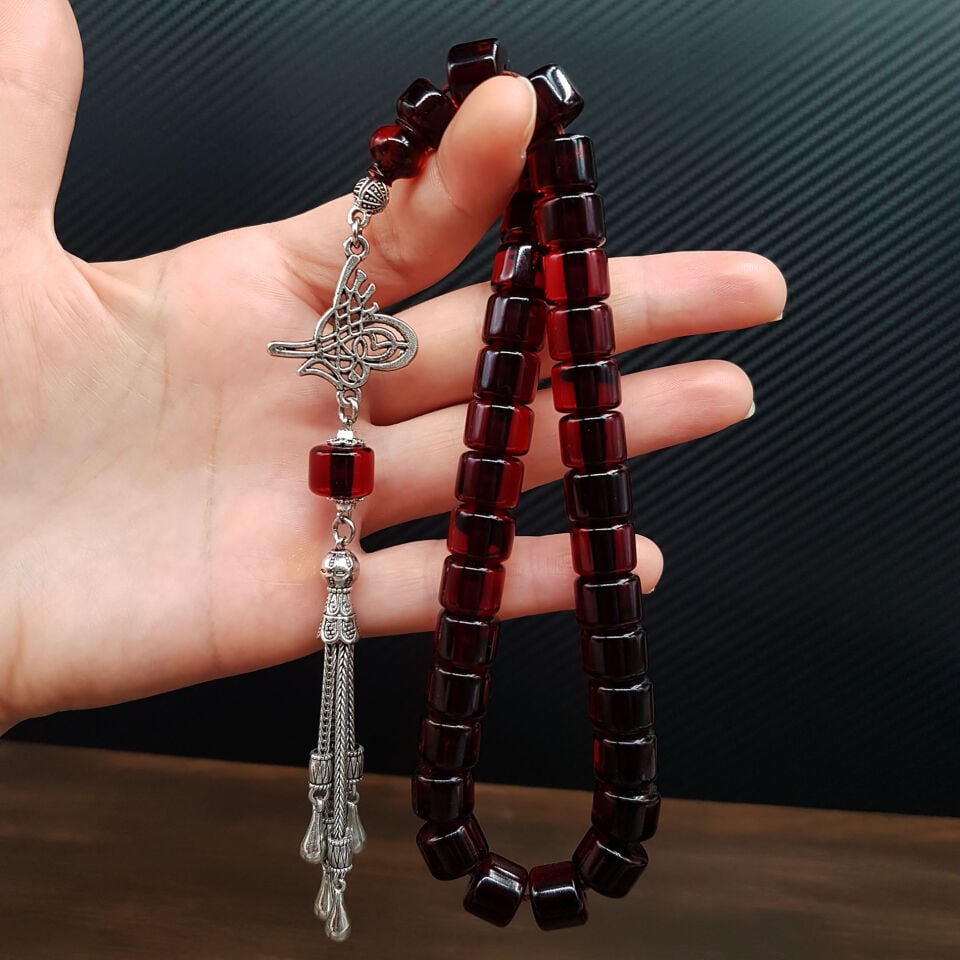 Osmanlı Tuğralı Teker Sıkma Kehribar Tesbih